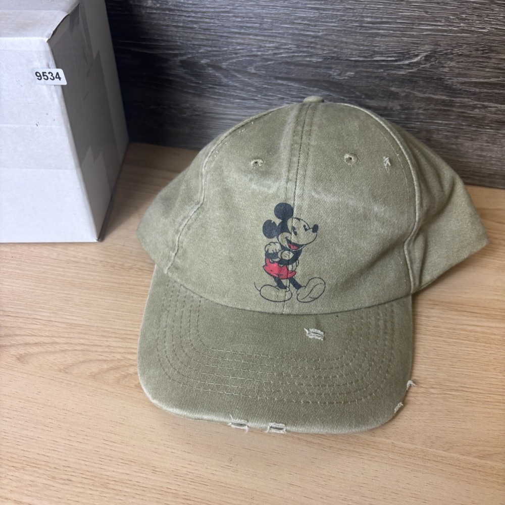 Disney Hat Cap Strap Back Brown Mickey Mouse Disney World Vintage Distressed - Picture 9 of 9
